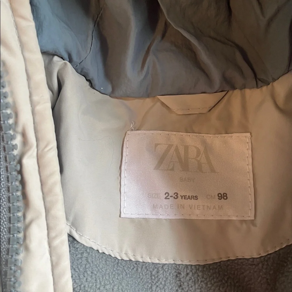 Zara Kids Beige Puffer Jacket with Faux Fur Hood